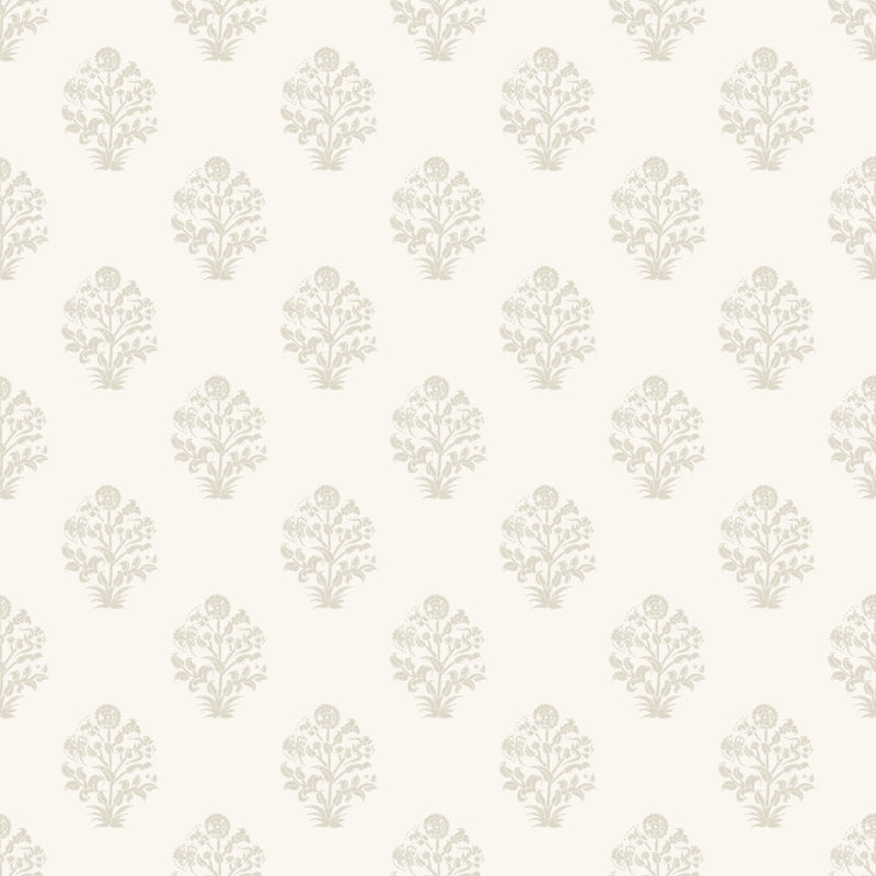 White Afton Block Print wallpaper by North and Finch featuring a detailed, stylish block print design for interior decor.
