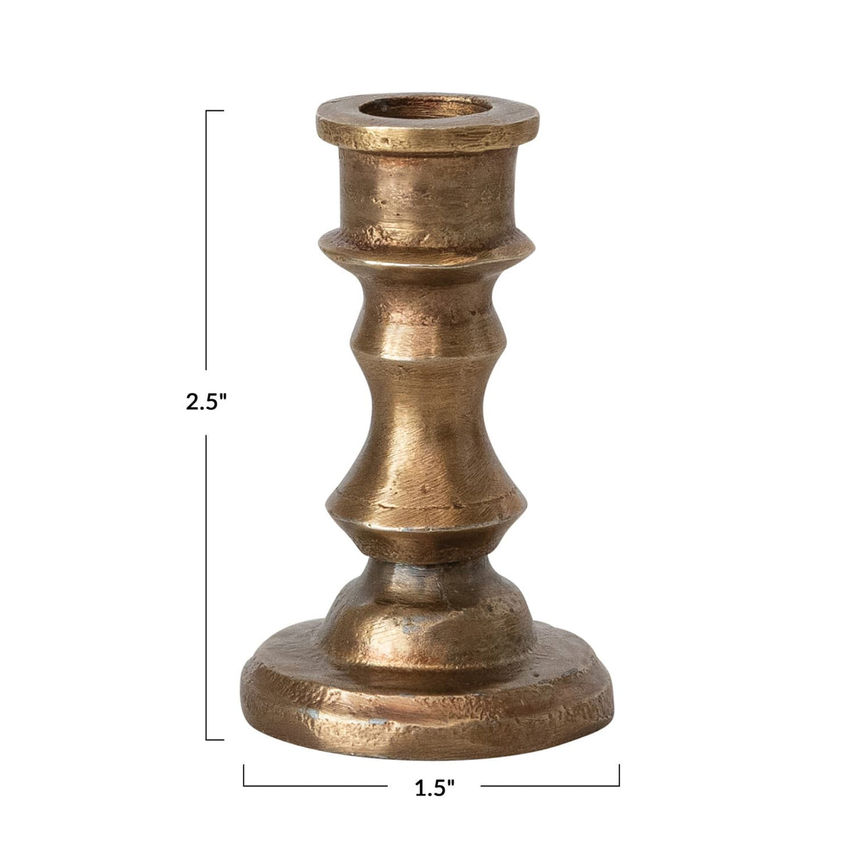 Antique brass taper candle holder made of cast aluminum for 1/2-inch candles, available in three sizes, decorative candle holder.