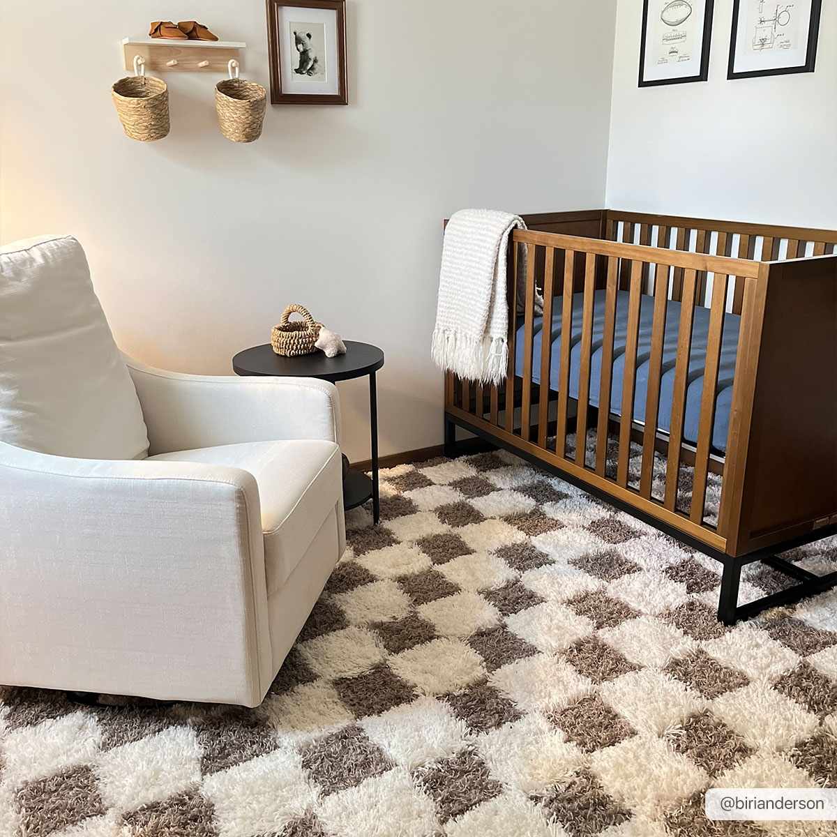Brown checkered area rug by Boutique Rugs, 6.7x9.6 feet, with a geometric pattern and soft texture, suitable for living rooms or bedrooms.