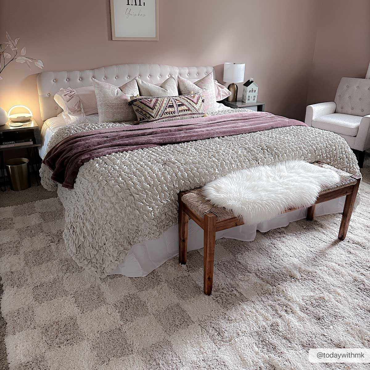Light brown checkered area rug by Boutique Rugs featuring a classic pattern and soft texture, ideal for living rooms or bedrooms.