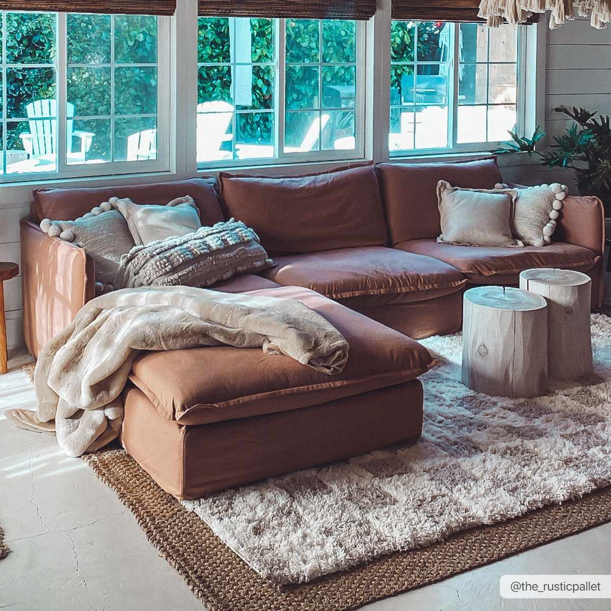 Light brown checkered area rug by Boutique Rugs, showcasing a rustic pattern perfect for cozy living spaces.