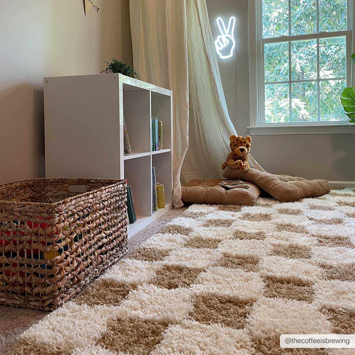 Mustard checkered area rug by Boutique Rugs, 6x9 feet, featuring a stylish geometric pattern suitable for living rooms or bedrooms.