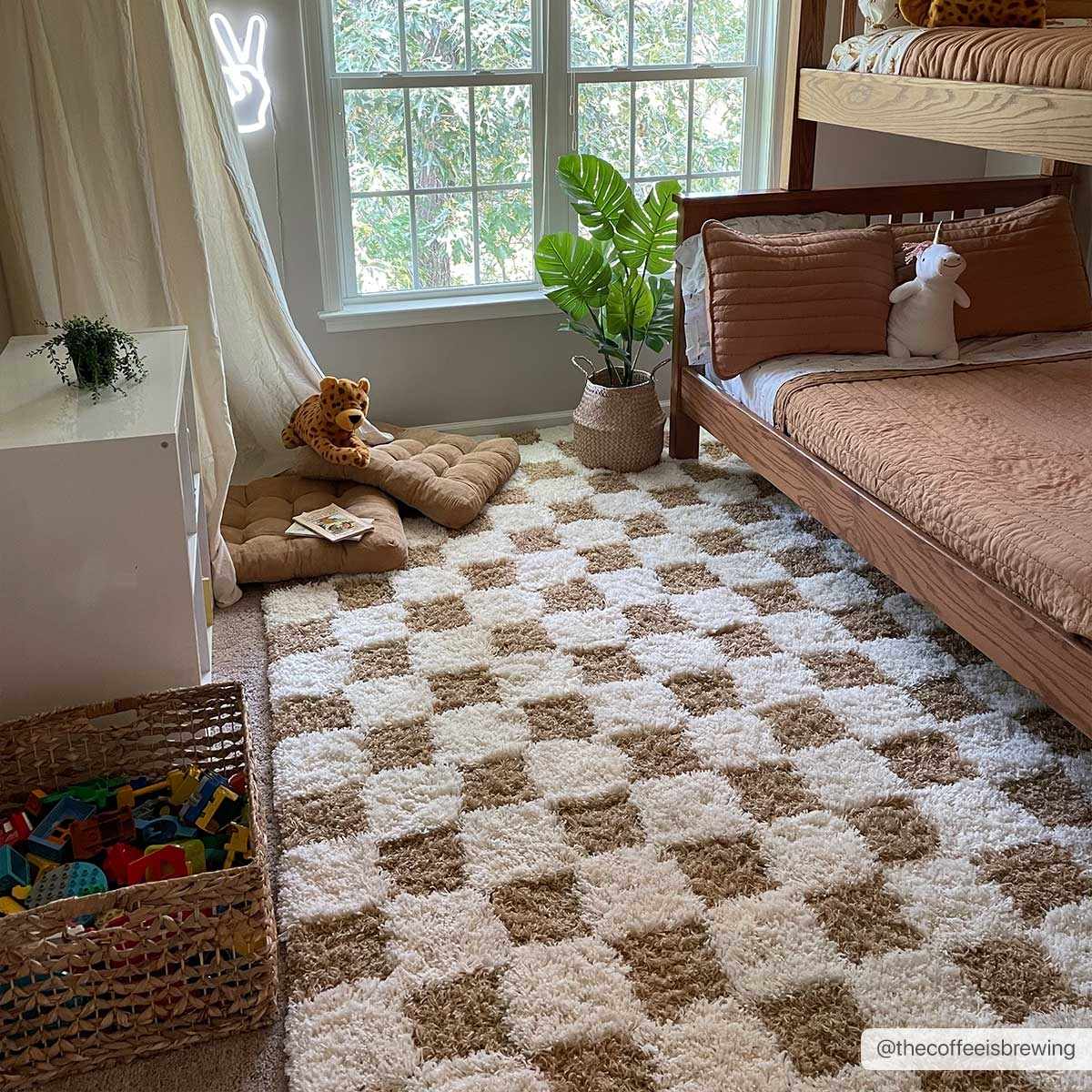 Mustard checkered area rug from Boutique Rugs, 6x9 feet, featuring a stylish geometric pattern for modern home decor.