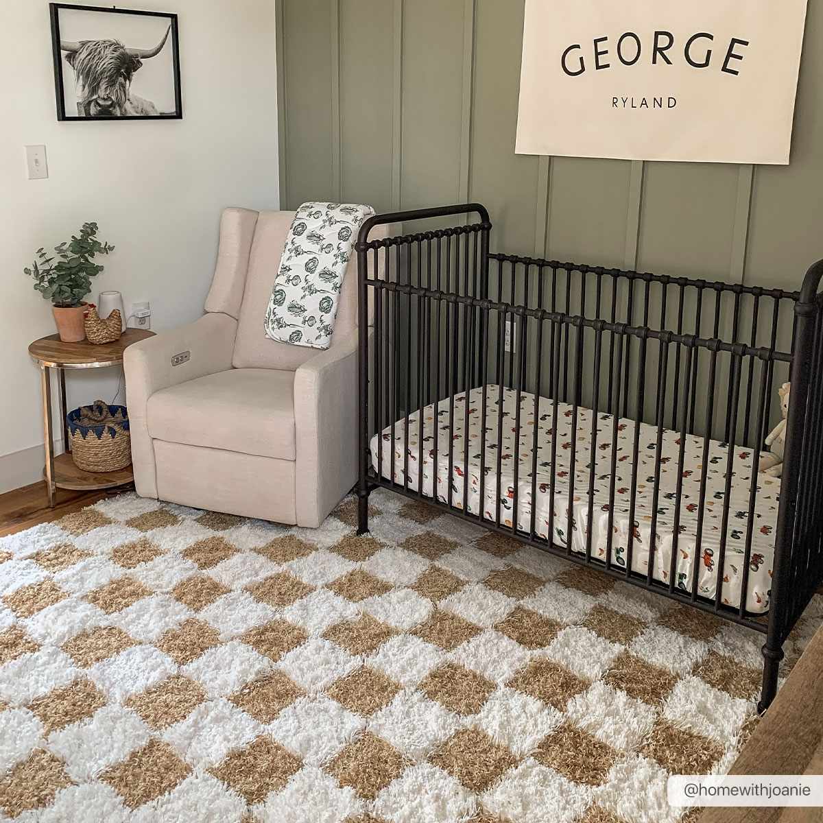 Mustard checkered area rug from Boutique Rugs, 8x10 size, with a bold, patterned design suitable for living rooms or bedrooms.