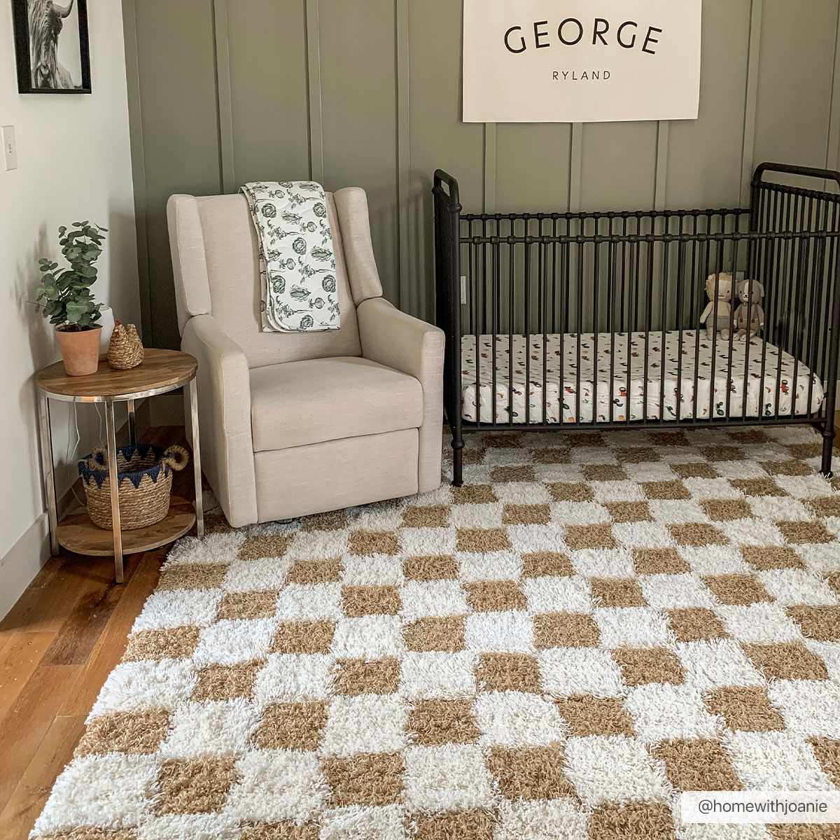 Mustard checkered area rug by Boutique Rugs, 8x10 size, with a cozy, woven pattern suitable for living rooms or bedrooms.