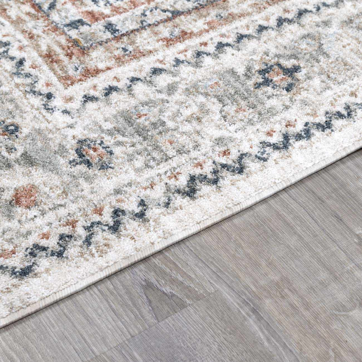 Kouta Cream Area Rug by Boutique Rugs, close-up of soft pile and intricate design in neutral cream tones.