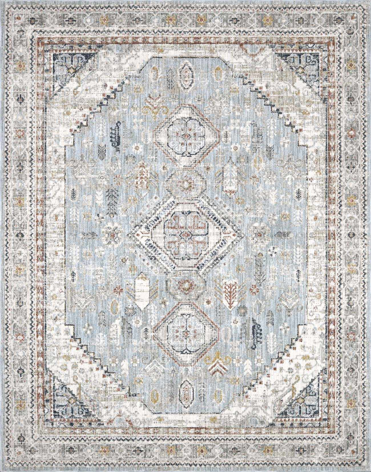 Gray and blue Kouta area rug by Boutique Rugs, featuring a modern geometric design with soft, textured fibers.