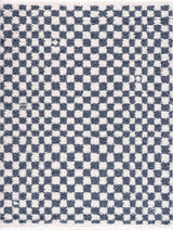 Blue and white checkered area rug from Boutique Rugs with a classic geometric pattern, ideal for living or dining rooms.