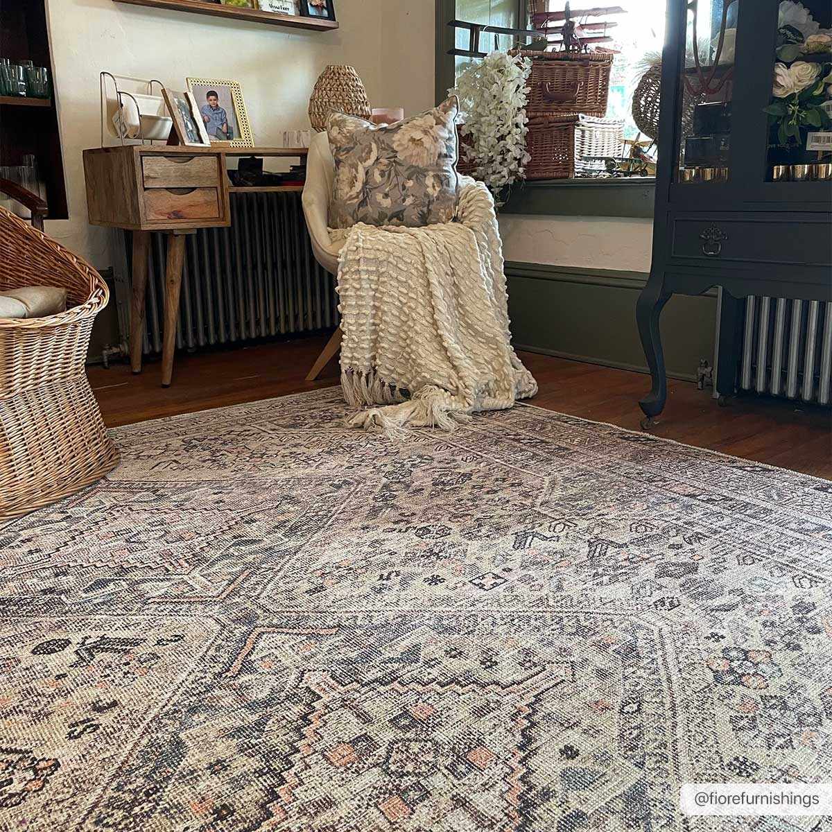 Tan washable area rug by Boutique Rugs with a textured pattern, measuring 8x10 feet, suitable for living rooms or bedrooms.