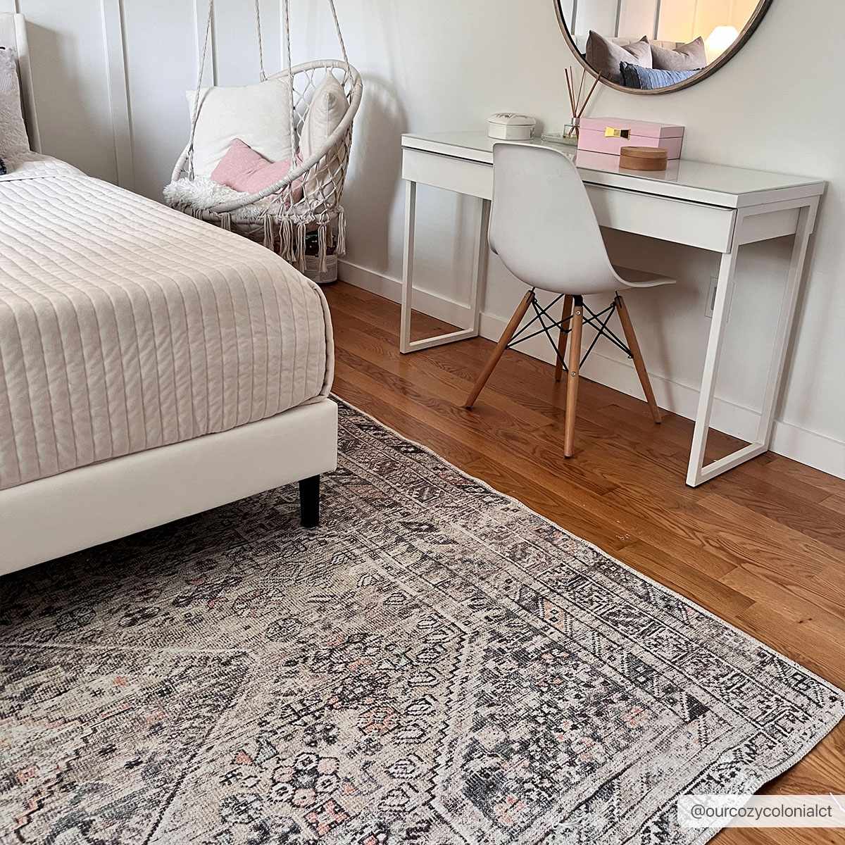 Tan washable area rug by Boutique Rugs, 7'10" x 10'2" size, featuring a cozy colonial design in a warm, durable fabric.