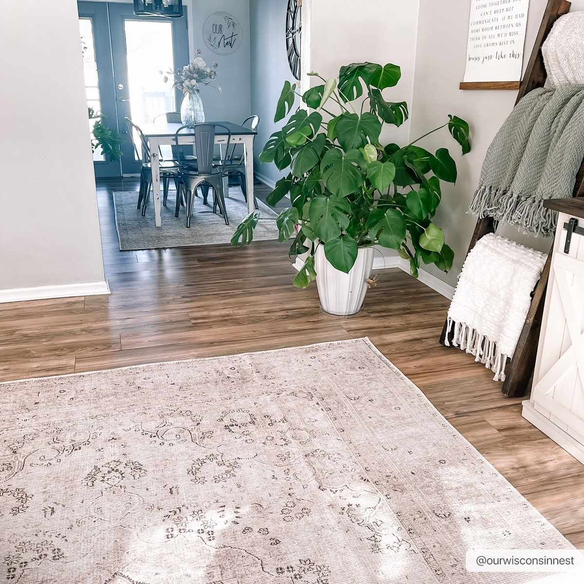 Bethany Vintage Flat Pile Washable Rug by Boutique Rugs, featuring a soft, patterned area rug with a vintage design.