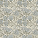 Blue peony floral wallpaper by North and Finch featuring large, detailed peony blooms in soft pigeon blue tones.