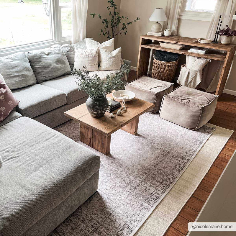 Cream Hauteloom Holi-2301 washable area rug in 6.7x9 feet, featuring a soft, plush texture and modern design.