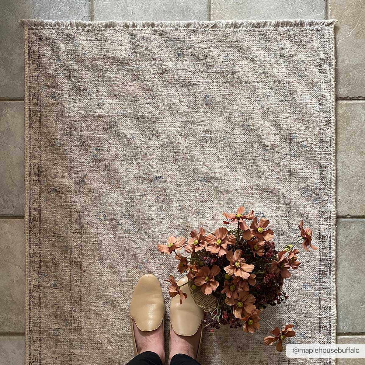Cream Hauteloom Holi washable area rug with subtle pattern, measuring 2.7x10.2 feet, featuring a soft, textured design.