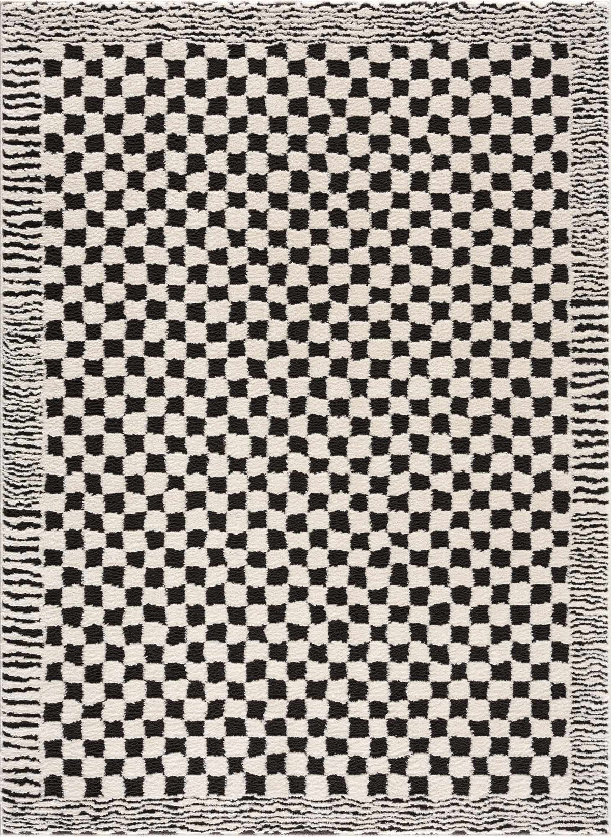 Black and white checkered area rug from Boutique Rugs, featuring a modern geometric pattern perfect for contemporary interiors.