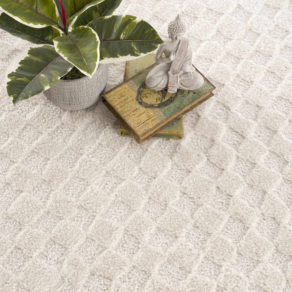 Leryn Ivory Checkered Area Rug by Boutique Rugs featuring a classic ivory and gray checkered pattern on a soft woven surface.