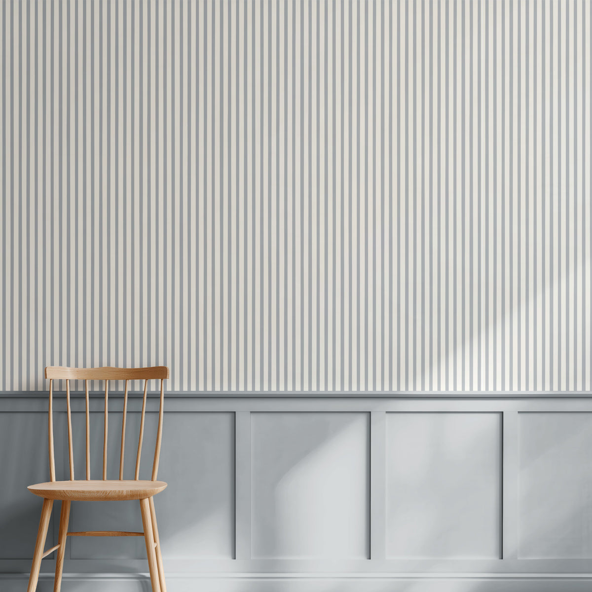 North and Finch Finn Stripe wallpaper in French Blue featuring bold horizontal blue and white stripes for stylish wall decor.