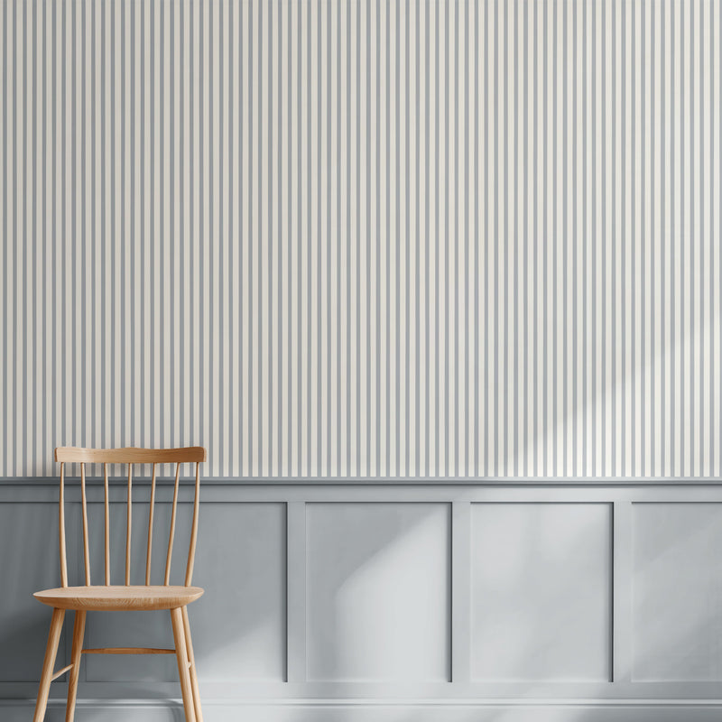 North and Finch Finn Stripe wallpaper in French Blue featuring bold horizontal blue and white stripes for stylish wall decor.