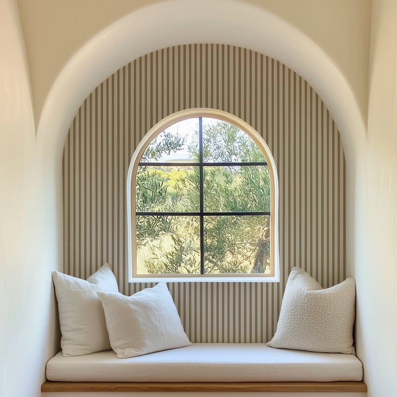 North and Finch Finn Stripe wallpaper in taupe with a modern striped pattern, perfect for stylish interior wall decor.