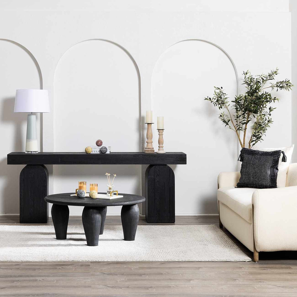 Horsley area rug by Boutique Rugs featuring a modern, textured design in neutral tones, shown in a cozy living room setting