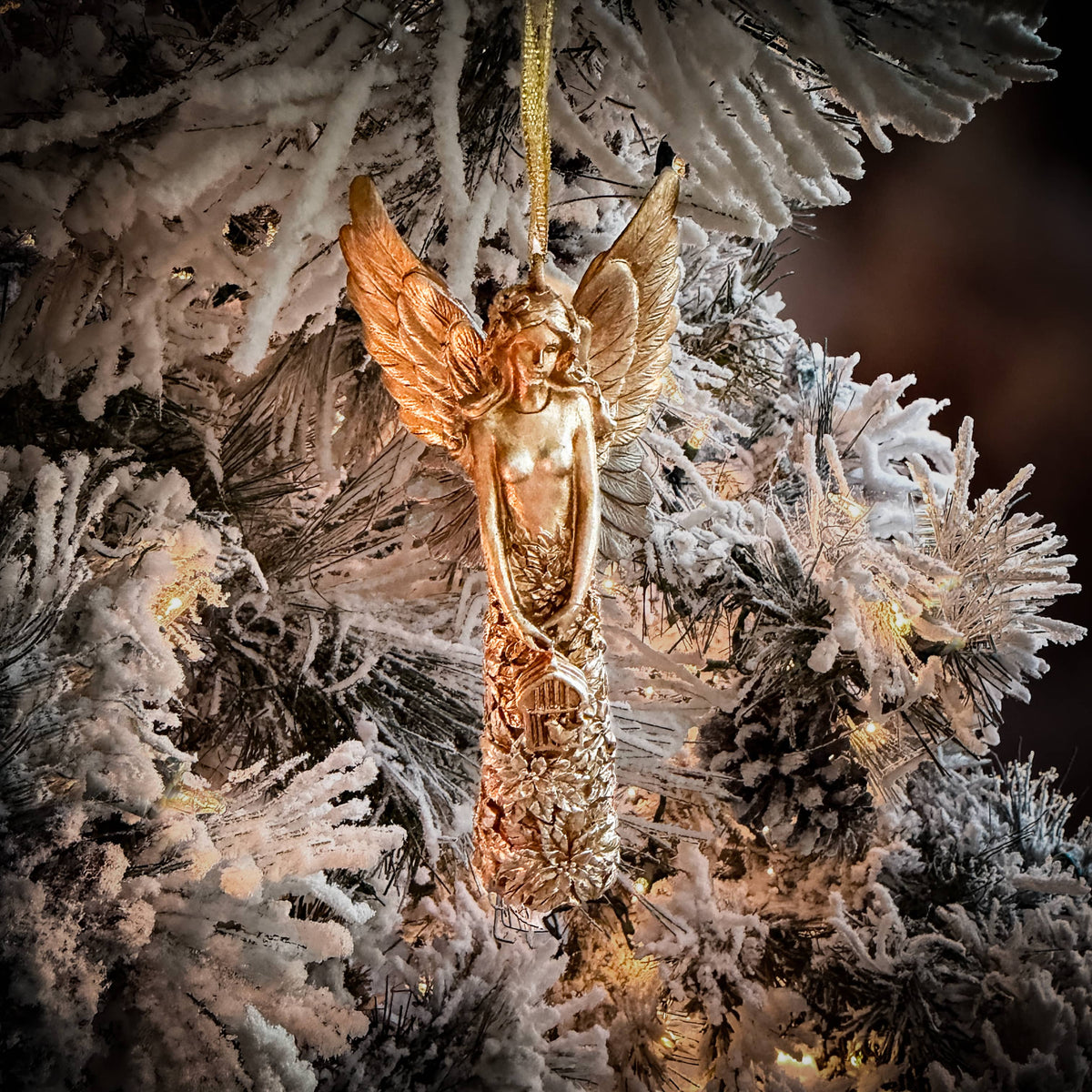 Gold angel Christmas ornament, 5.5 inches, decorative tree ornament for holiday decor by Holly J Home.