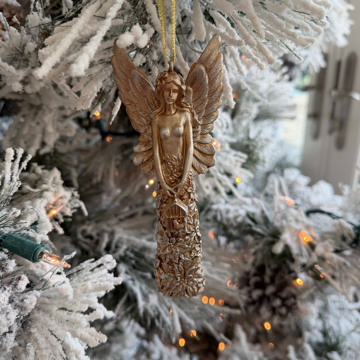 Gold angel Christmas ornament, 5.5 inches tall, decorative tree topper for holiday decor, from Shop Holly J Home.