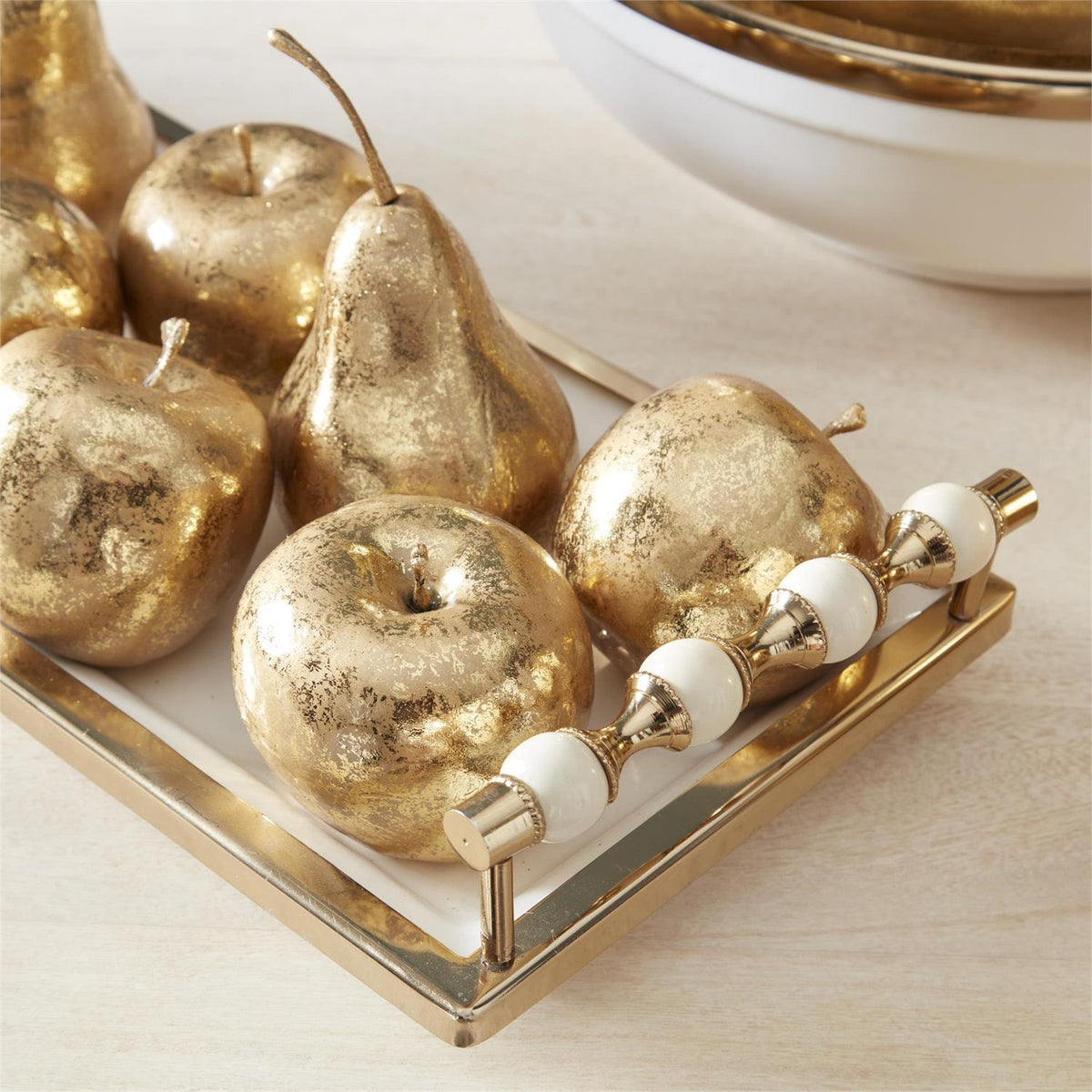 Gold decorative apples perfect for fall and holiday table decor, featuring shiny finish and elegant design by Shop Holly J Home.