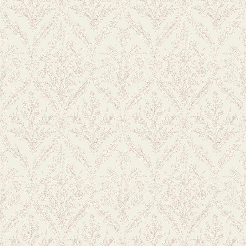 North and Finch Gretta floral wallpaper in blush, featuring a soft, elegant floral pattern on a textured background.