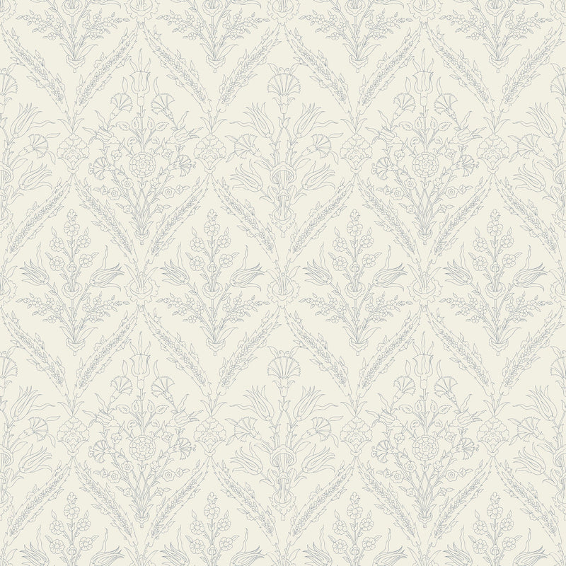 French blue wallpaper featuring a stylish design by North and Finch, showcasing the Gretta pattern.