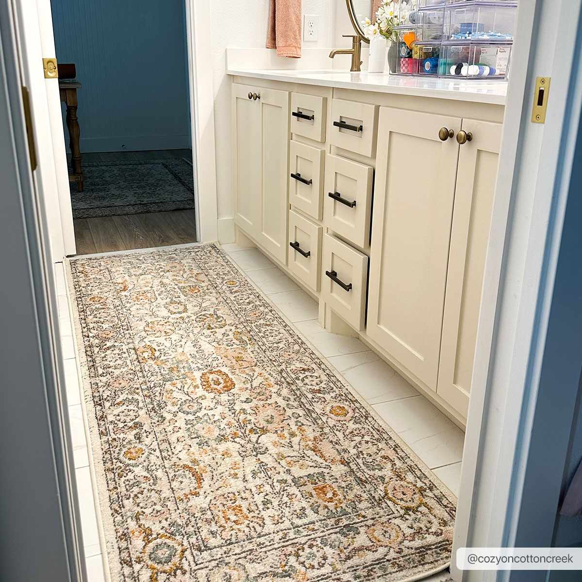 Herstmonceux area rug runner by Boutique Rugs, cozy cotton design in 2x7 feet, soft textured southwestern style.