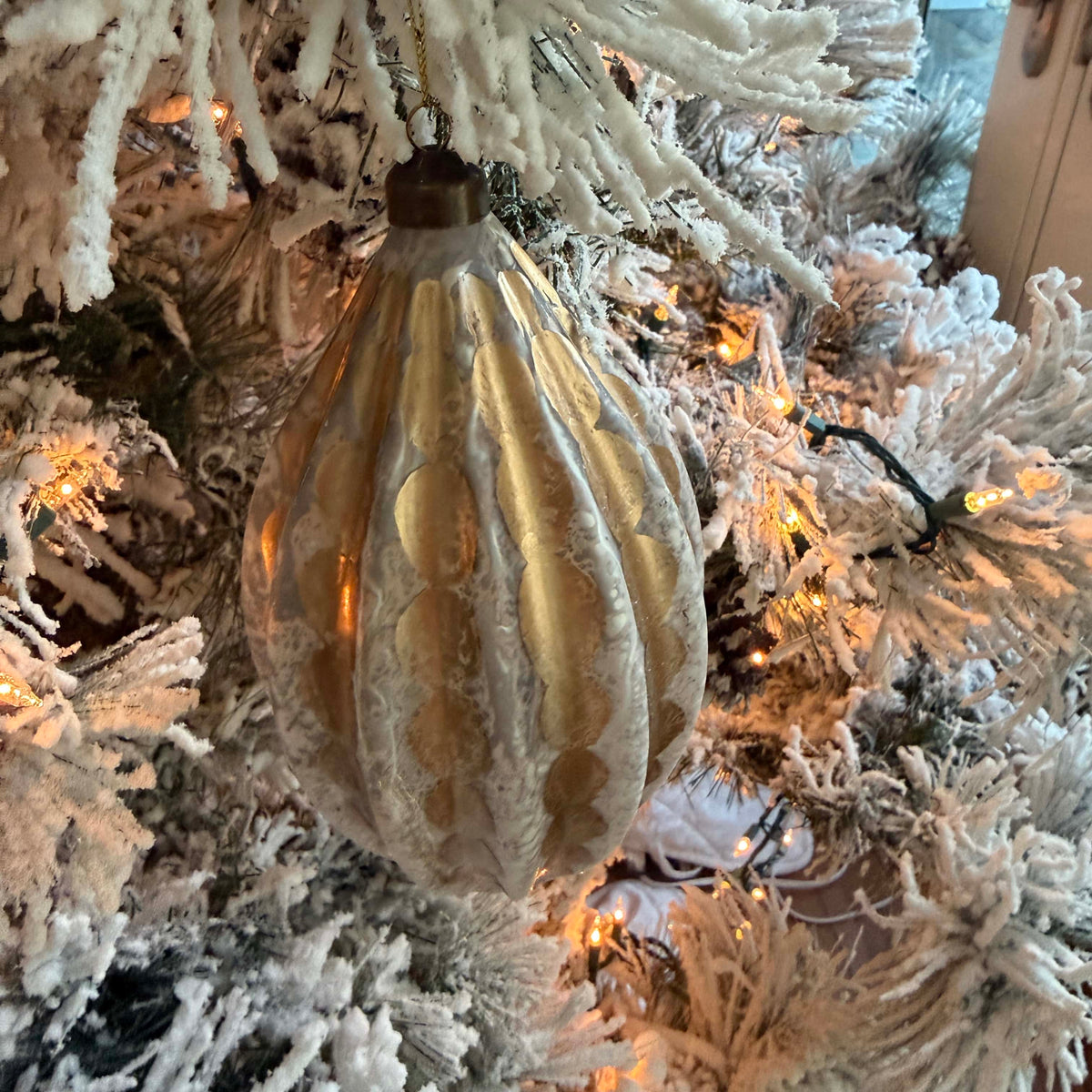 Silver and gold drop Christmas ornament, 9-inch holiday tree decor, featuring elegant metallic finishes by Shop Holly J Home.