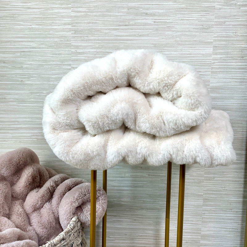 Ivory faux fur blanket by Cloud9, 30x40-inch lap-sized plush throw with soft, luxurious fur texture.