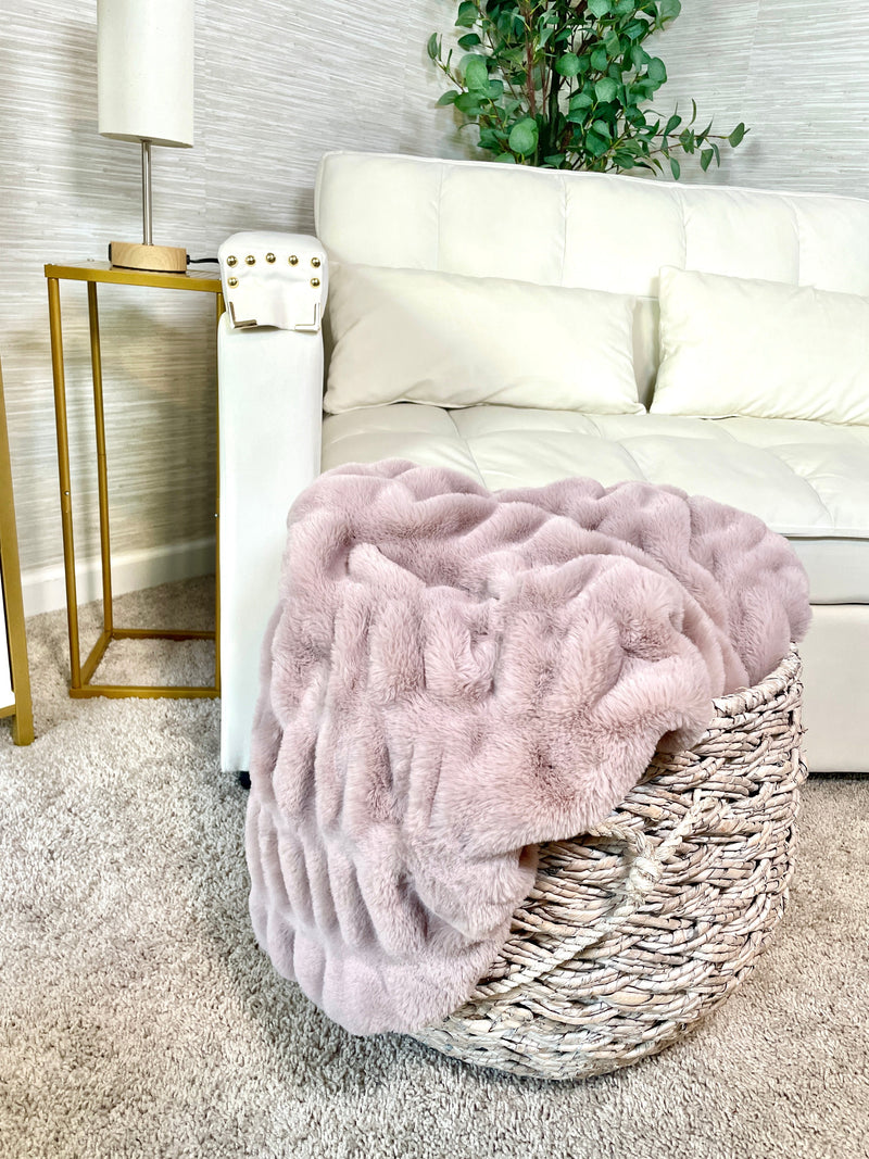 Cloud9 blush faux fur blanket in 30x40 inch lap size, soft plush texture perfect for cozying up.