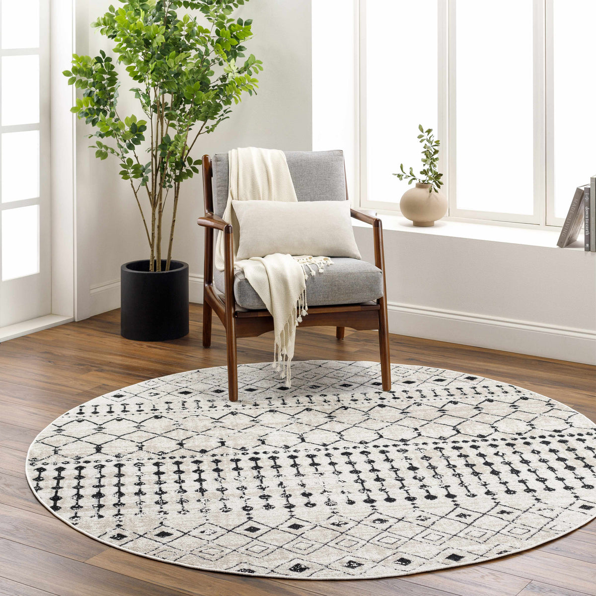 Joppatowne washable area rug by Boutique Rugs with a modern geometric pattern, placed in a living room setting.