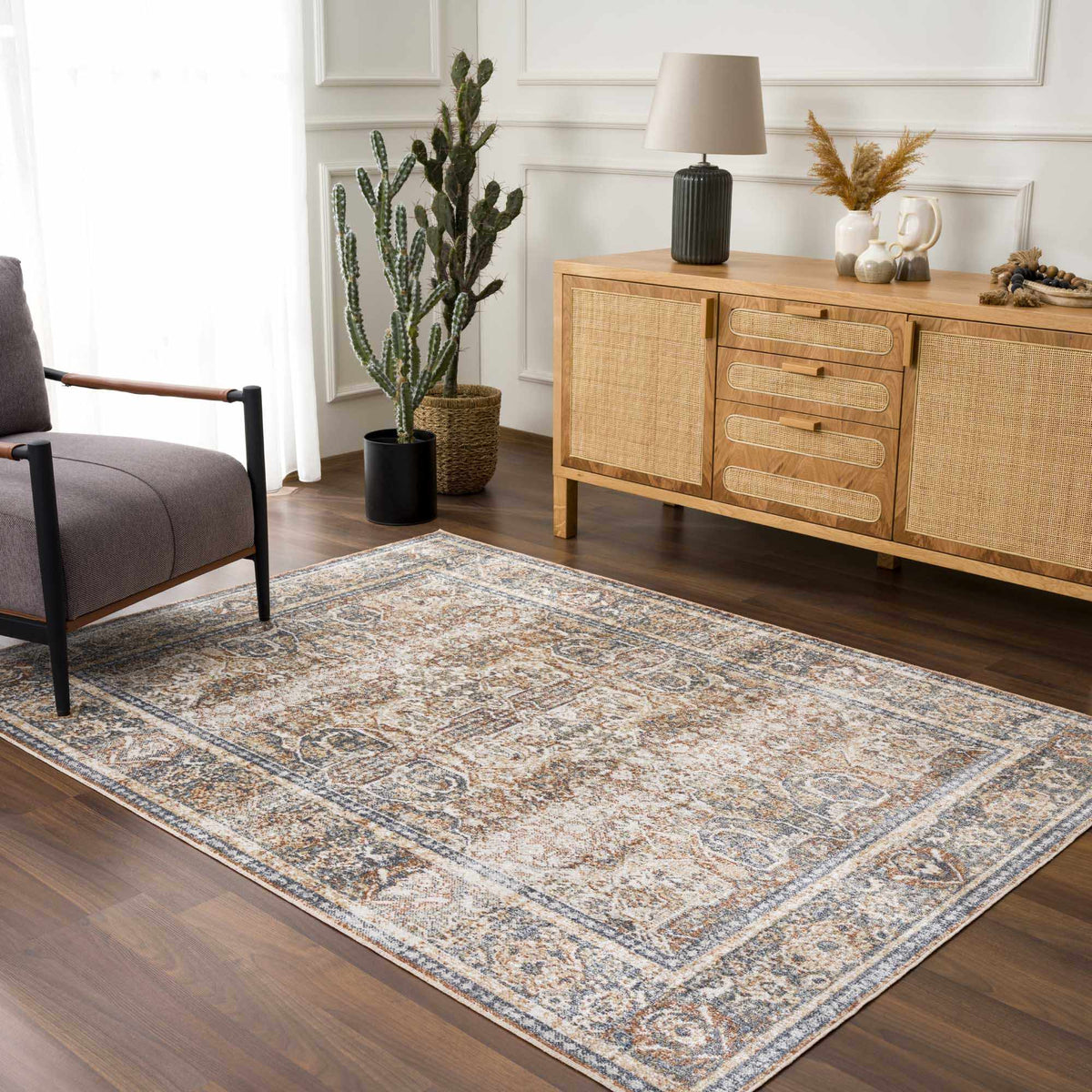 Blue Boutique Rugs washable rug in a stylish room scene, showcasing a soft, durable rug from the Arias Blue Boutique collection.