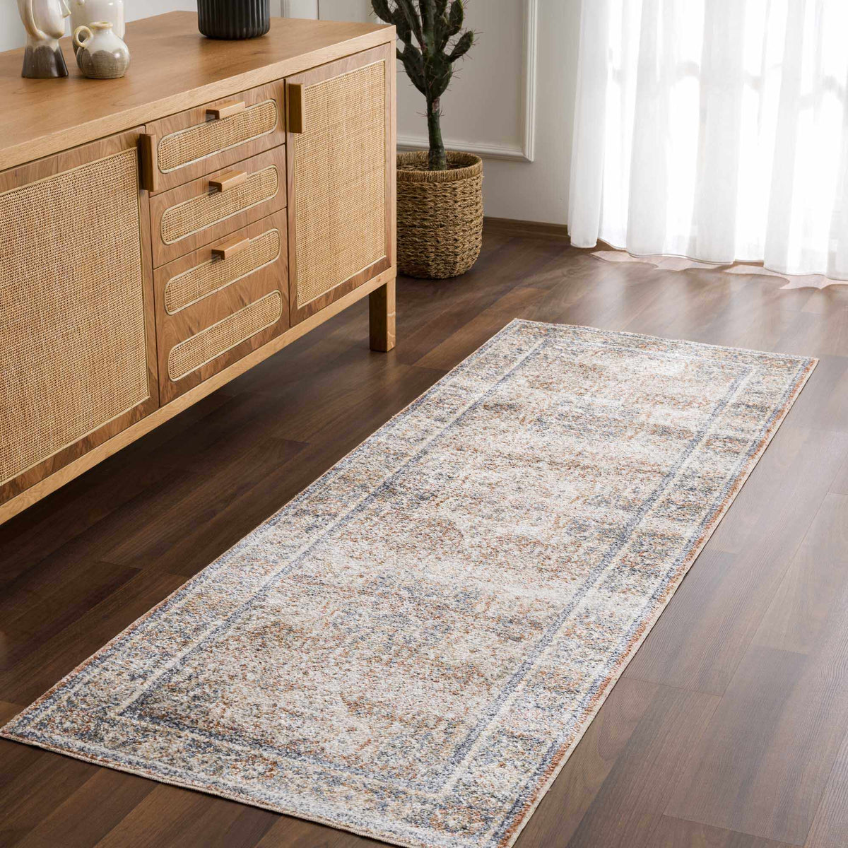 Blue Boutique Rugs washable rug in a stylish room scene, showcasing its soft texture and modern design.