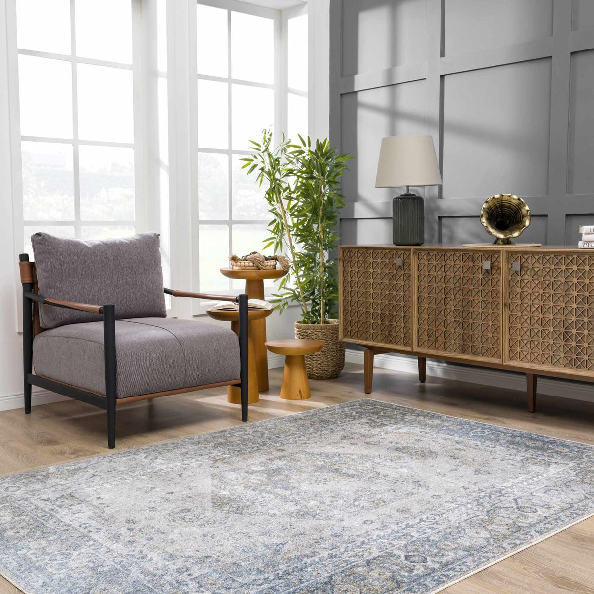 Blue Boutique Rugs washable rug displayed in a cozy room setting, showcasing its soft texture and stylish design.