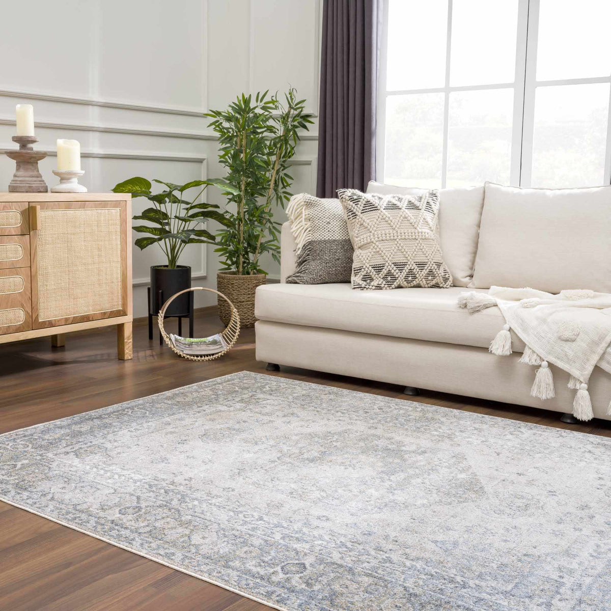 Blue Boutique Rugs washable rug in a cozy room setting, showcasing soft texture and stylish design for living space decor.