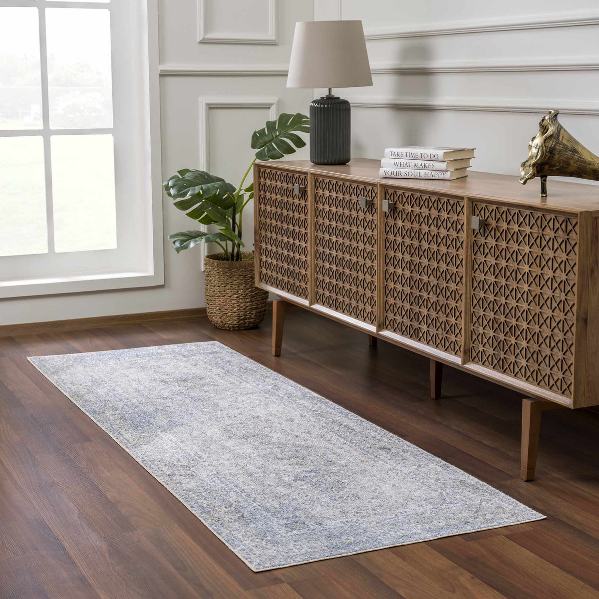 Blue Boutique Rugs washable rug in a room scene, showcasing soft texture and stylish design for modern home decor.