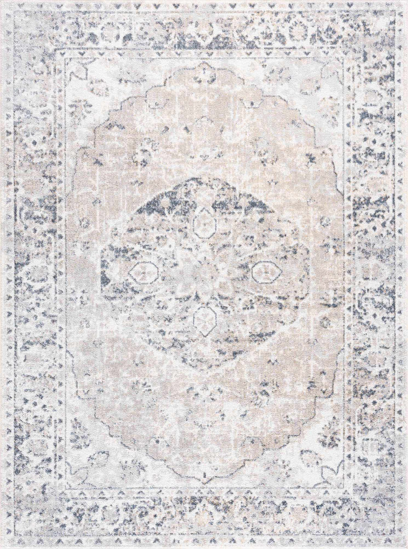 Boutique Rugs Rudo flat pile washable rug with geometric design in neutral tones, displayed on a modern living room floor.