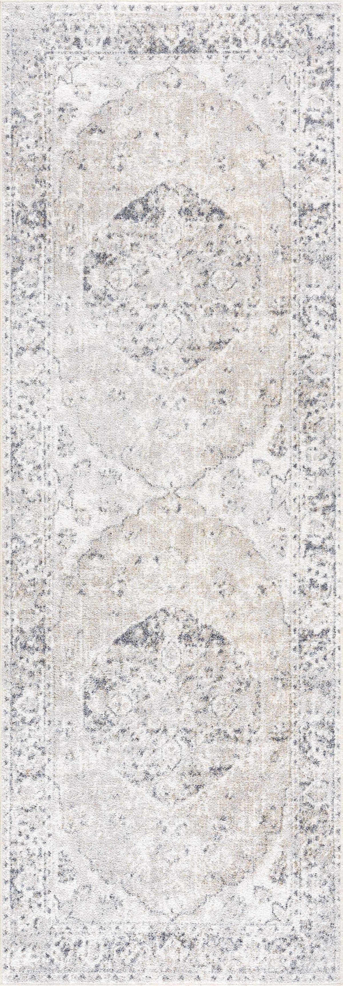 Rudo flat pile washable rug from Boutique Rugs with a modern geometric design in neutral tones, laid out on a wooden floor.