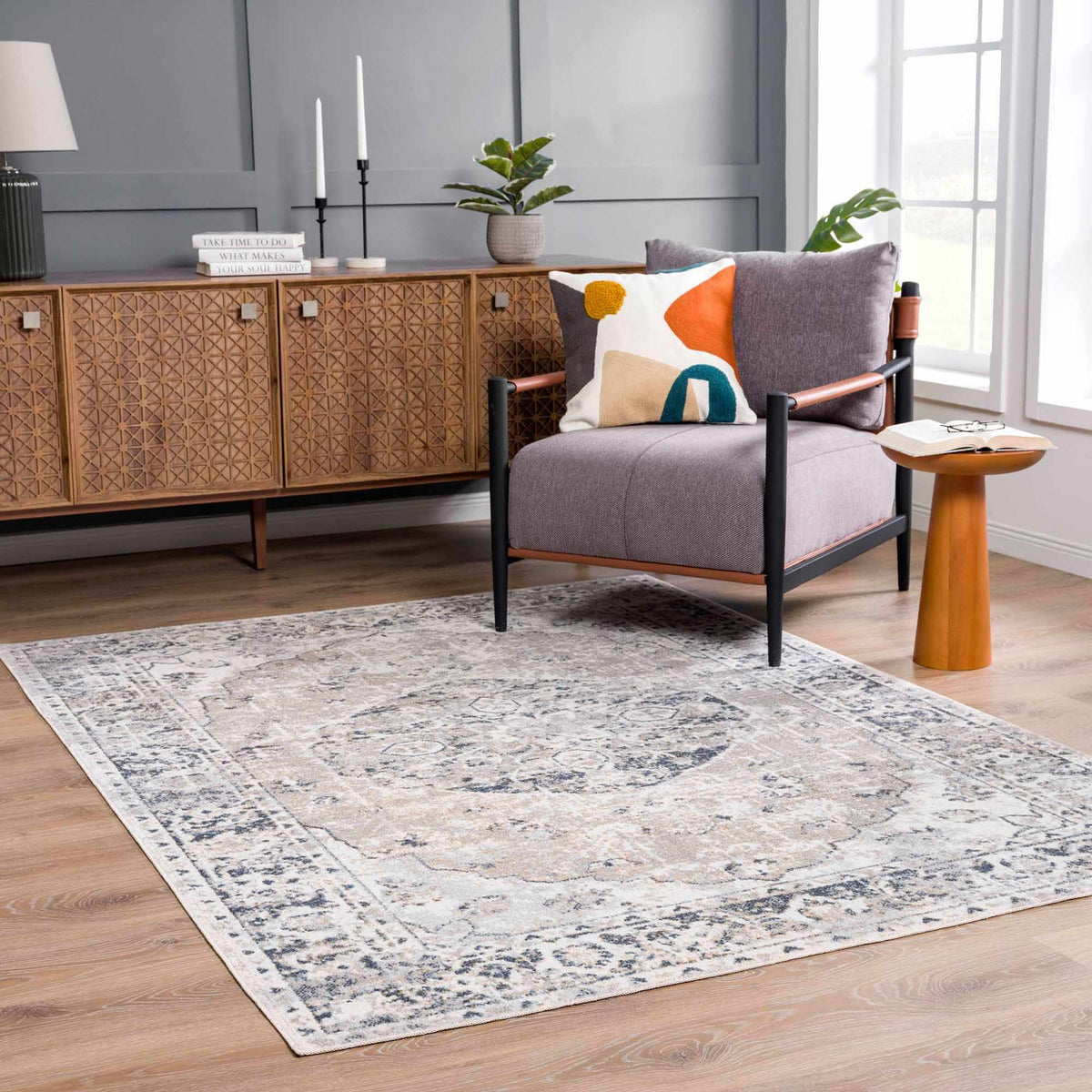 Boutique Rugs Rudo Flat Pile Washable Rug in a modern room scene, showcasing its soft texture and stylish design.