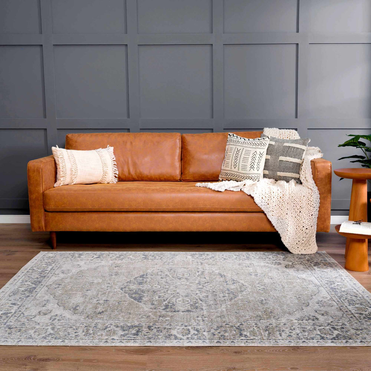 Boutique Rugs Rudoblu Boutique washable rug in a cozy living room, featuring soft textured patterns in neutral tones.
