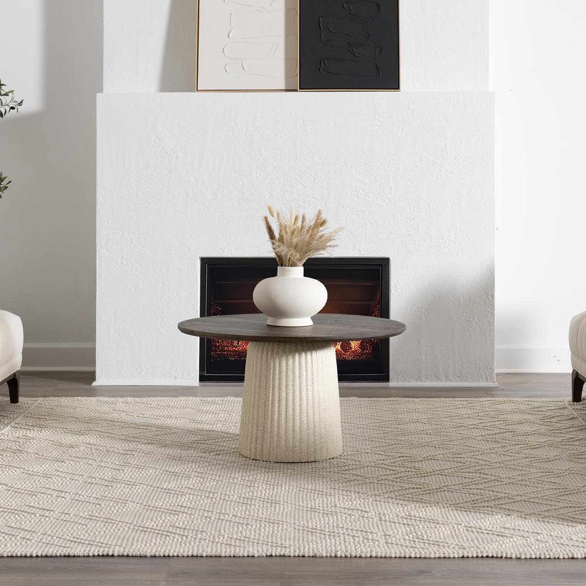 Ramsbury beige trellis wool rug in a room scene, showcasing its intricate geometric pattern and soft texture from Boutique Rugs