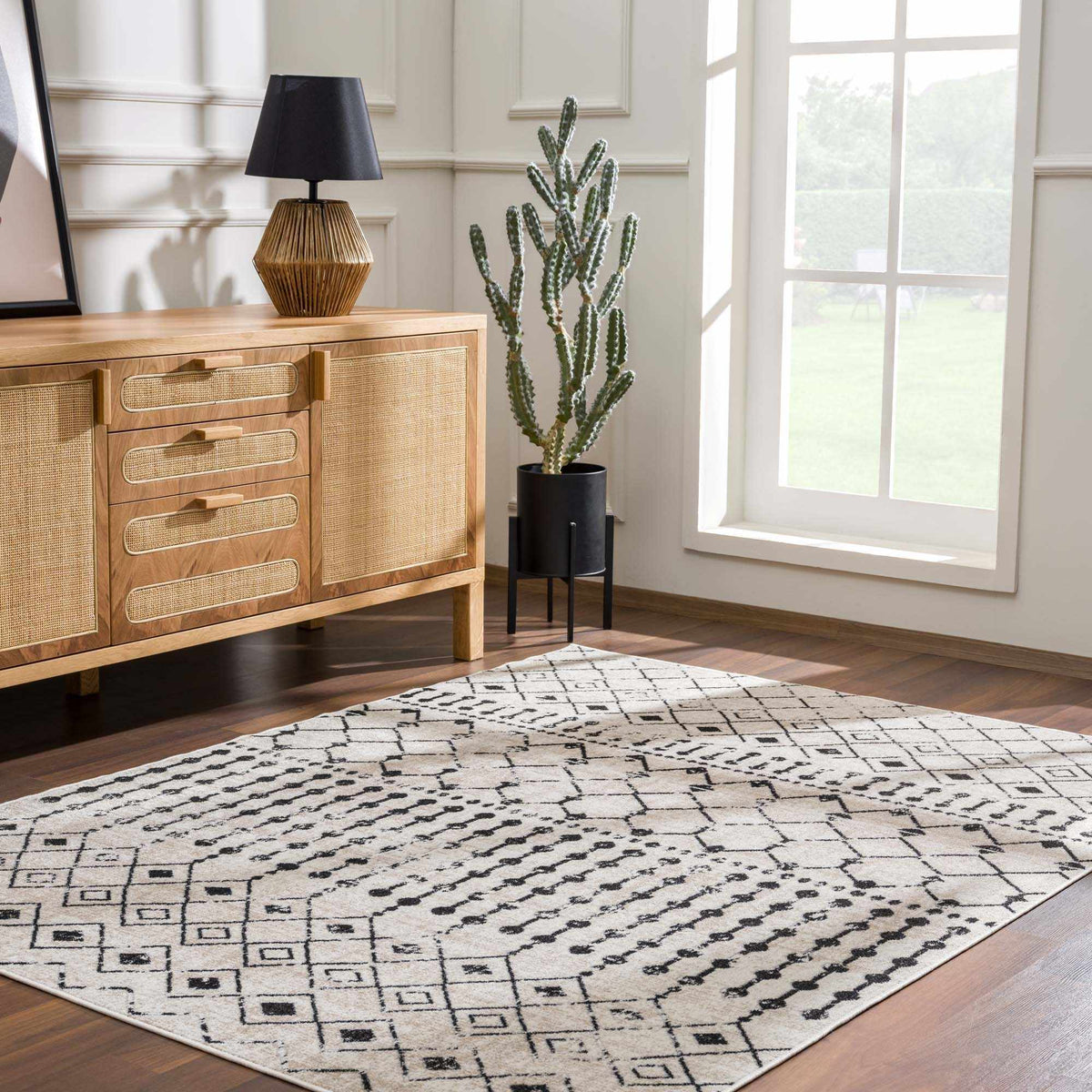 Boutique Rugs Joppatowne washable area rug in a room scene, showcasing its stylish design and soft texture.