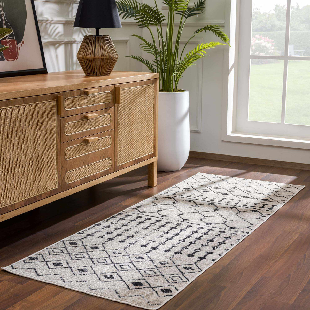 Boutique Rugs Joppatowne washable area rug in a room scene, featuring a stylish, easy-to-clean design with vibrant colors and modern pattern.