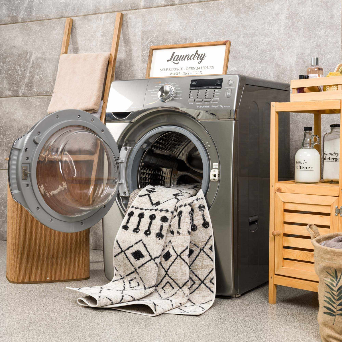 Boutique Rugs Joppatowne washable area rug in a cozy room setting, featuring a stylish pattern and soft texture.