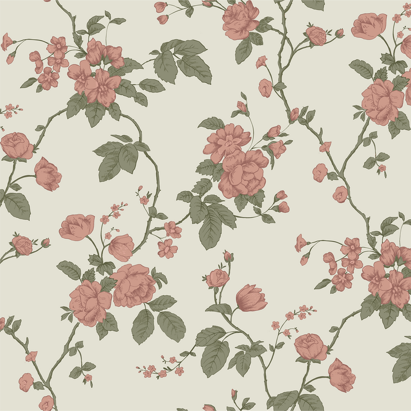 North and Finch Rosalie wallpaper featuring a stylish floral pattern in soft, elegant colors for interior decorating.