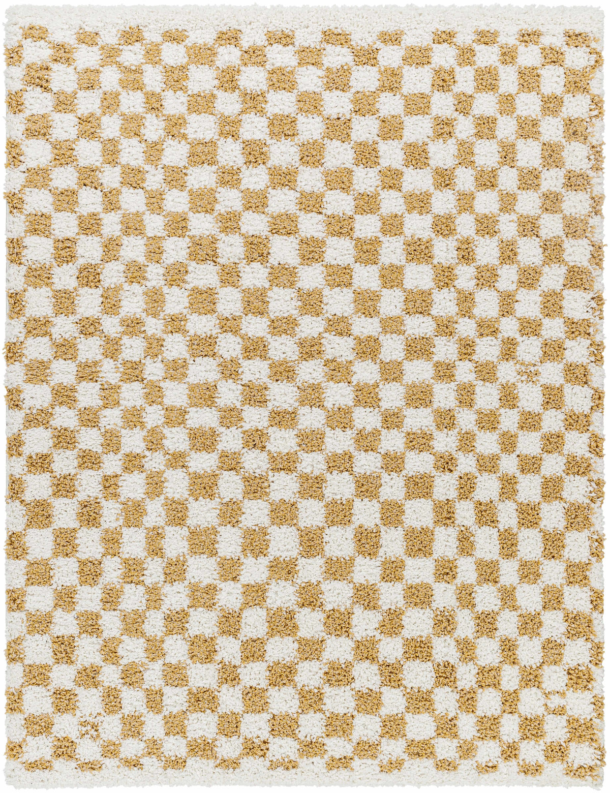 Kieu Mustard and Ivory Checkered Area Rug by Boutique Rugs featuring a classic checkered pattern in warm mustard and ivory tones