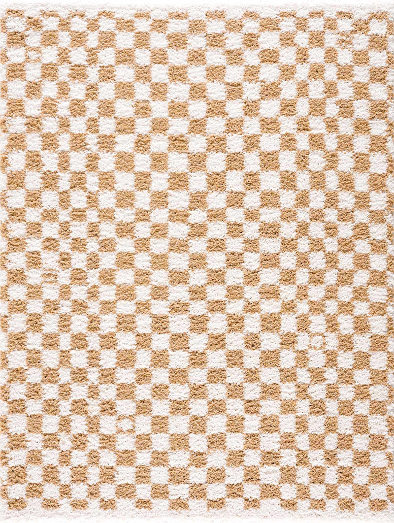 Kieu Mustard and Ivory Checkered Area Rug by Boutique Rugs, showcasing a stylish mustard and ivory checkered pattern in a room setting.